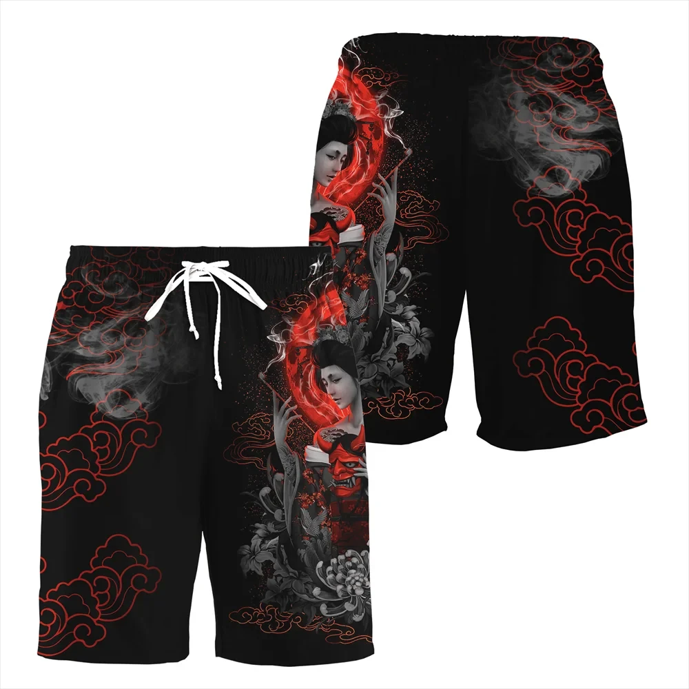 Japan Sakura Samurai beach shorts quick dry men sexy bodybuilding harajuku summer casual male gym pour Homme low waist fitness