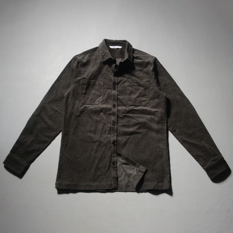 

Fashionable Men's Shirt Jacket Washed Vintage Corduroy Spring Autumn Thin Outerwear Breathable Long Sleeve Sharp Collar