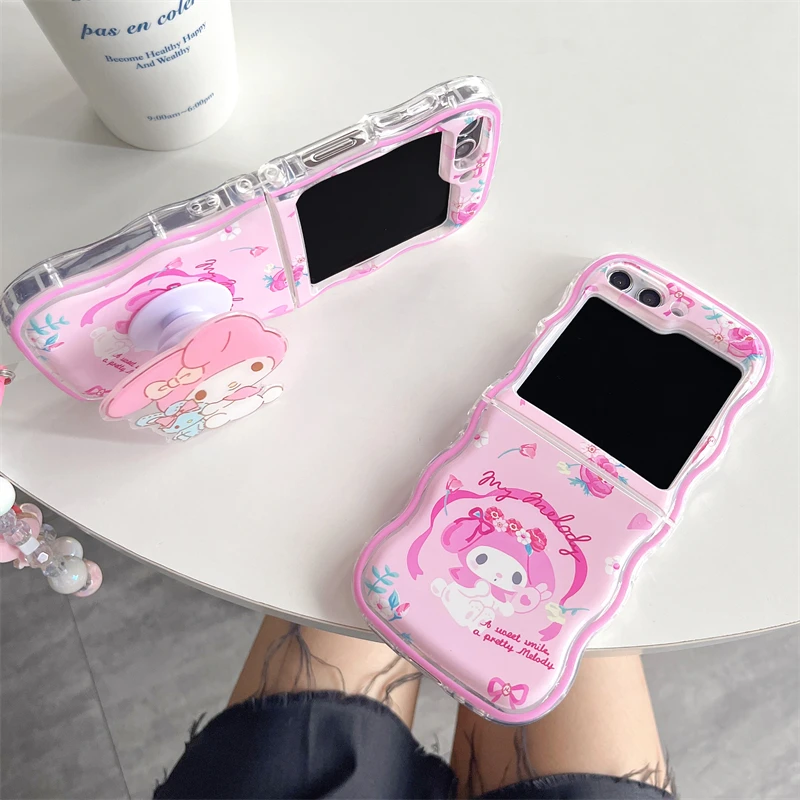 Sanurgente-Étui de téléphone mignon Kawaii Cinnamoroll My Melody pour Samsung Galaxy Z Flip 3, 4, 5, coque arrière rigide PC, ZFlip3, ZFlip4, ZFlip5, 5G