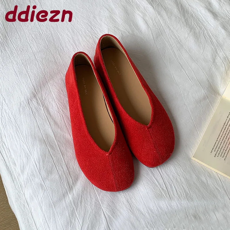 

Женская обувь из флока без шнуровки, женские туфли на плоской подошве с обувью, мягкие модные женские балетки с круглым носком