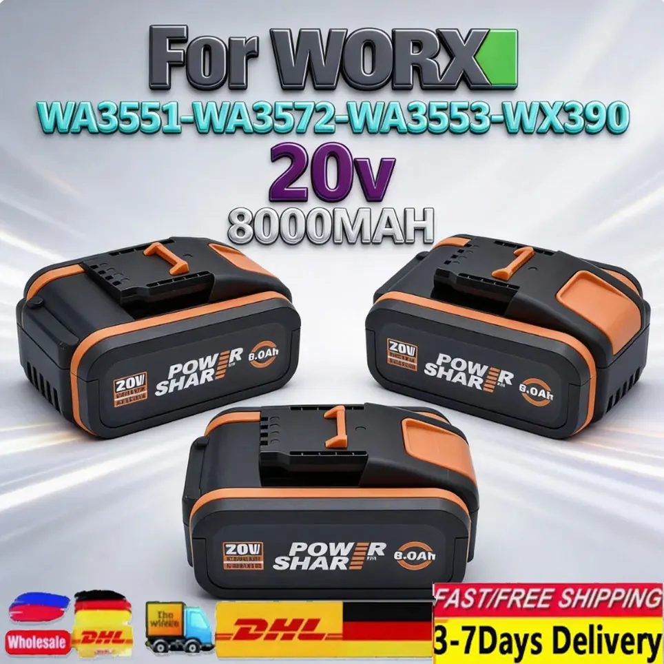 Hochleistungs-Akku für Worx 20V 8,0Ah Batterie für WA3551, WA3553 WX176 WX550 WX386 WXINO 3 WXGAIN, WX800, WU268