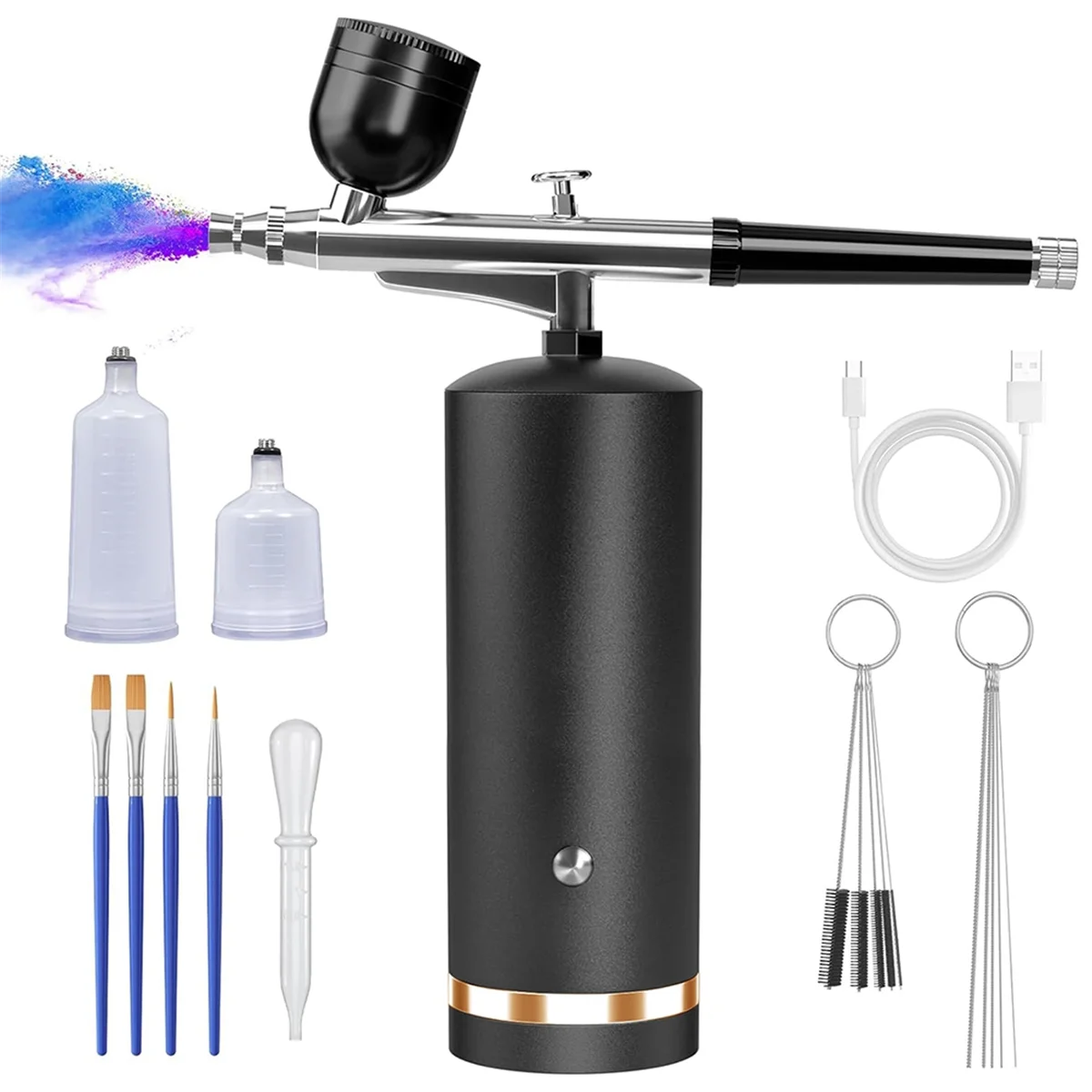 

Airbrush Kit with Compressor - 48PSI Rechargeable Cordless Non-Clogging High-Pressure Air Brush Set ,Black