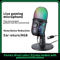 Micrófono para juegos Micrófono USB para PC Micrófono de podcast de condensador para grabación de estudio con conector para auriculares, LED, cancelación de ruido