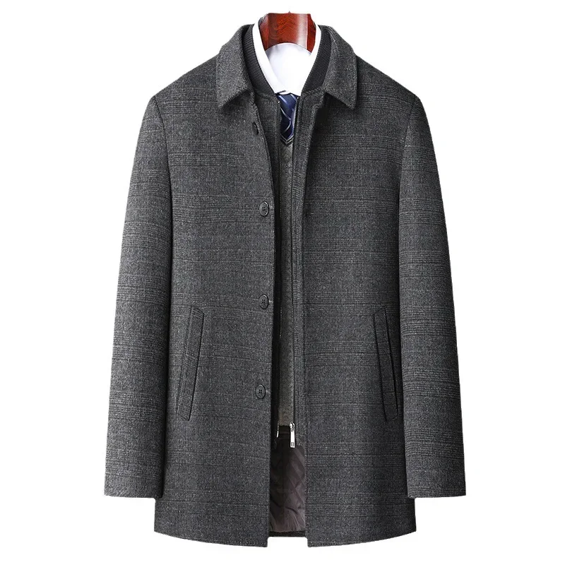 Wool Blends Mens Casual removable vest plus fleece thickened waist coat for men formal wool trench coat men woolen coat