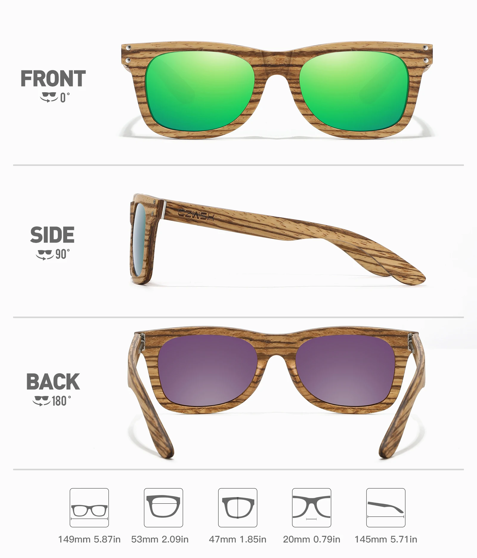 GM Men Polarized Zebra Natural Wood Sunglasses Handmade Sunglasses and Support DropShipping / Provide Pictures 8712