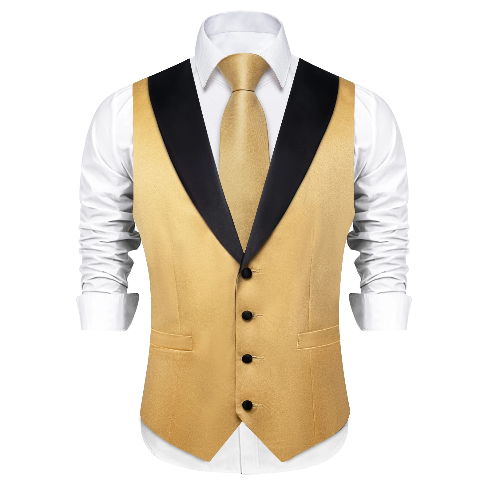 Solid Shawl Vest 7Pcs Matching Set, Waistcoat Tie Bowtie Pocket Square Cufflinks Corsage & Tie Clip, Business Wedding Attire