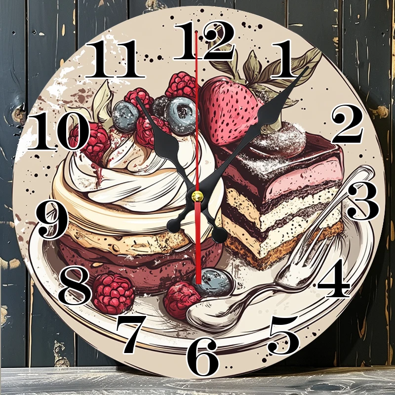 Wooden Wall Clock with Creative Print: Indulge in a Dessert - themed Timepiece, a Sweet Addition to Your Home Decor