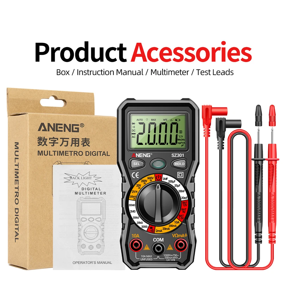 Professional Smart SZ302 SZ301 Digital Multimeter 2000 Counts Multimetro Auto Voltmeter AC DC 220V Voltage Resistance Testers ﻿