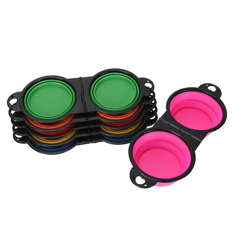 New Pet 2-in-1 Foldable Folding Bowl Dog Dual Bowl Portable One Piece Outdoor Folding Double Bowl Outdoor Dog Bowl Pet Supplies