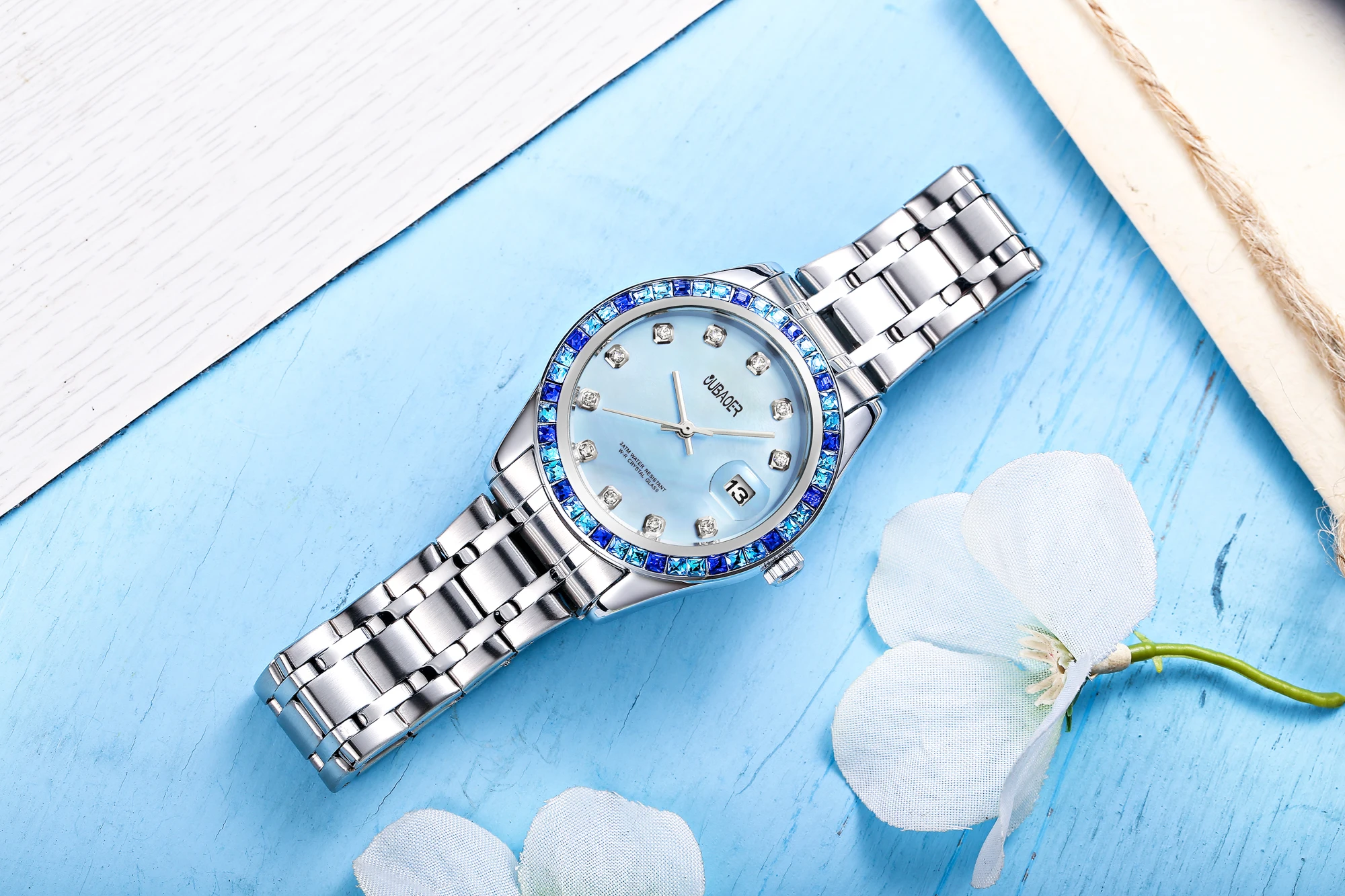 OUBAOER  Elegant Diamond Women's Watch Calendar Waterproof Stainles Steel Ladies Hand Clock Luxury Brand Quartz Watch for Women