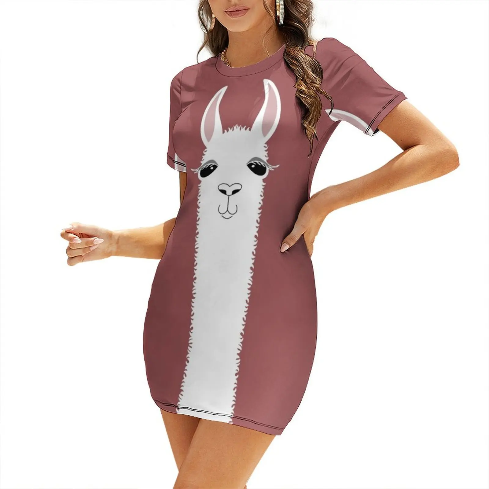 

MARSALA LLAMA PORTRAIT Short Sleeved Dress Female dress elegant party dress for women 2024 Dance dresses wedding guest 2024