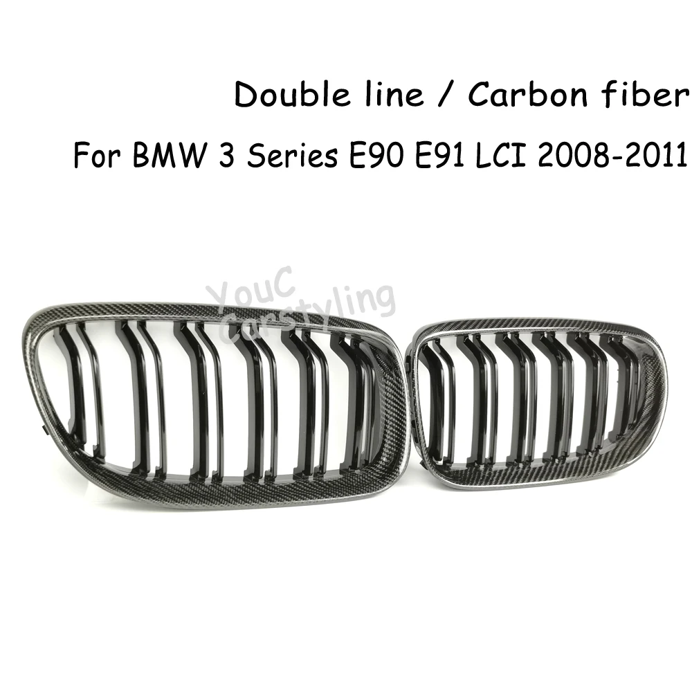 E90 Real Carbon Fiber Front Bumper Kidney Grille For BMW 3 Series E90 E91 Sedan Wagon 320i 325i 328i 330i 335i 2008-2011 LCI