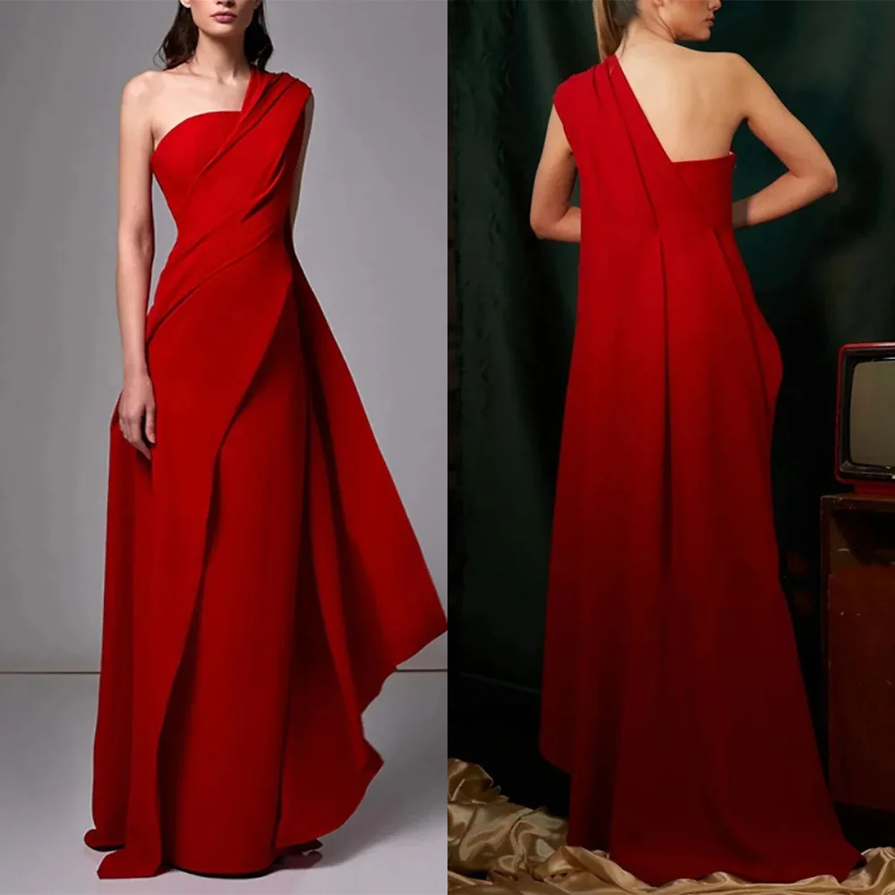 Gaun Merah Tanpa Tali, Tanpa Punggung, Satu Bahu, Lipit, Panjang Lantai, Berkualitas Tinggi, Dapat Disesuaikan, Vestidos Elegantes Para Mujer Para Una Boda Robe