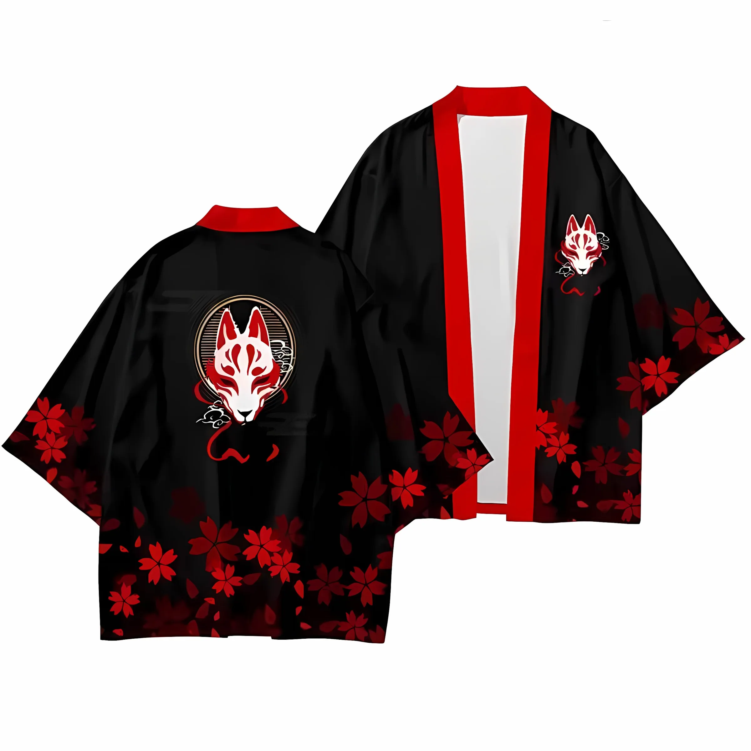 2026 Summer New Style Men's Kimono 3D Fox Mask Pattern Print Street Casual Fashion Comfort Soft and Breathable view 5