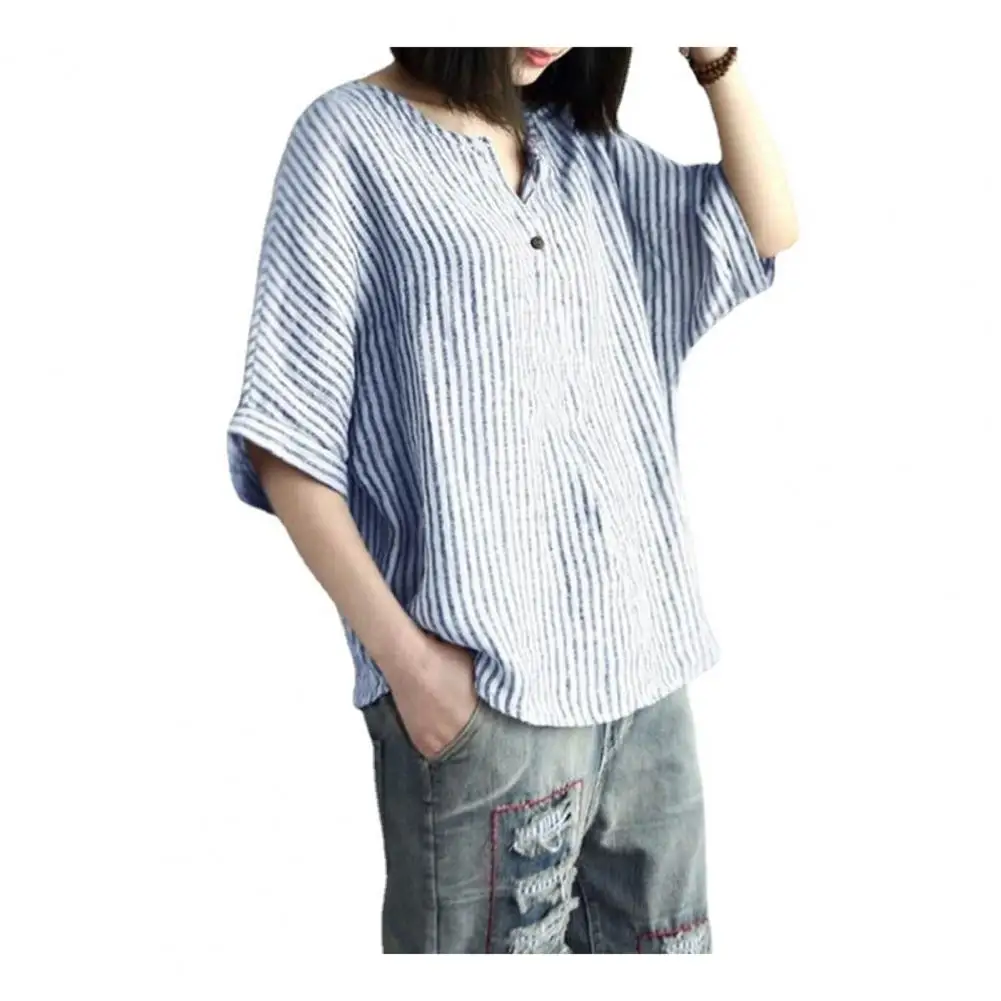 

Women Striped Batwing Sleeve Top Stylish Women's V-neck Batwing Sleeve Striped Tee Shirt for Summer Daily Wear Casual V-neck