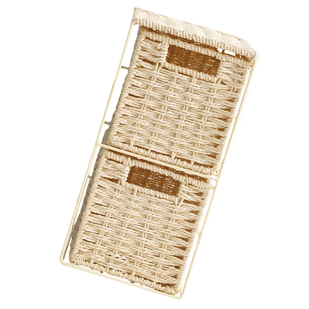 Storage Baskets Rattan Double Layer Organizer Container Box Sundries Dual-layer Drawer Type Khaki Home
