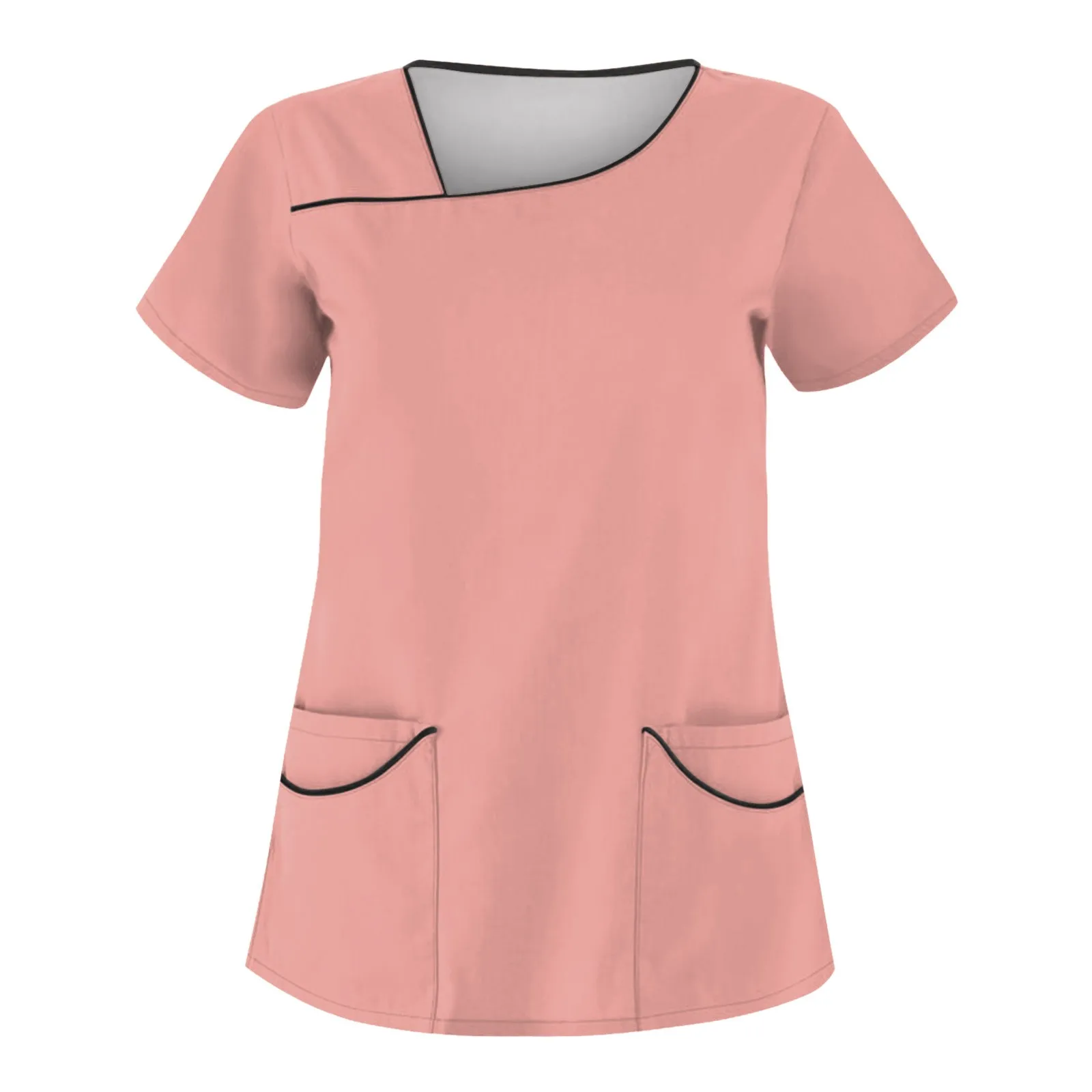 Female Lightweigt Solid Color Casual Nurse Uniform Basic Comfortable Short Sleeve Pocket Medical Scrubs Tops Working Clothes