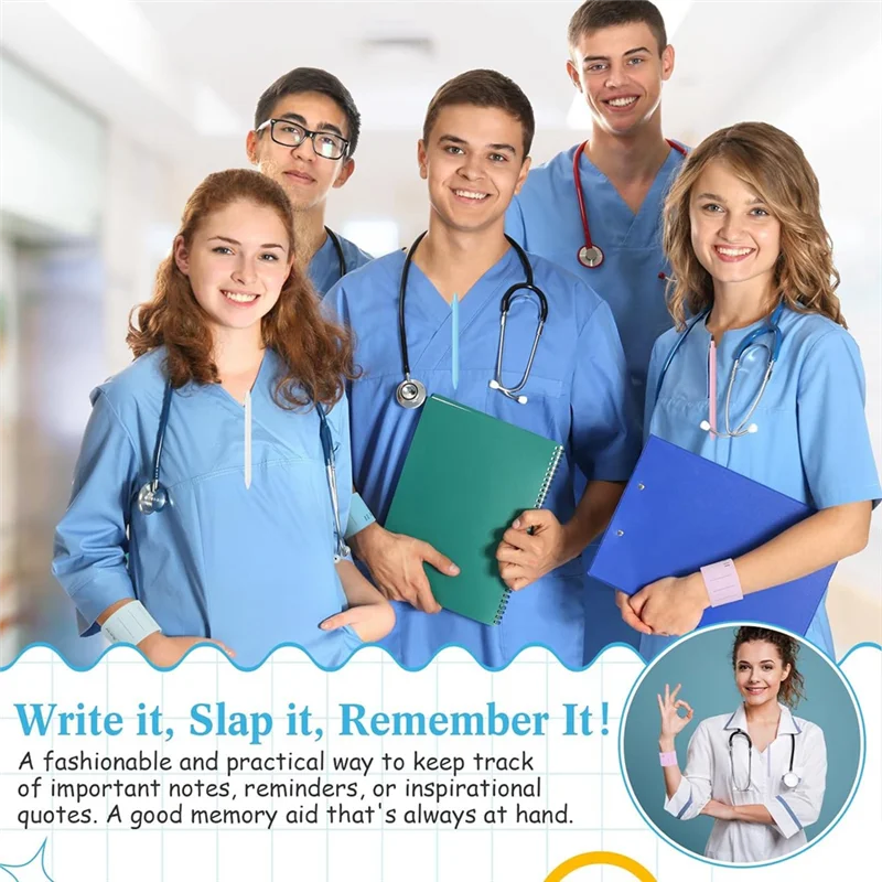 Compact 12 Sets Slap Silicone Memo Wrist Band And 1.0 Mm Ballpoint Pen Kit Writable Memo Wristband Erasable For Planner Nurse