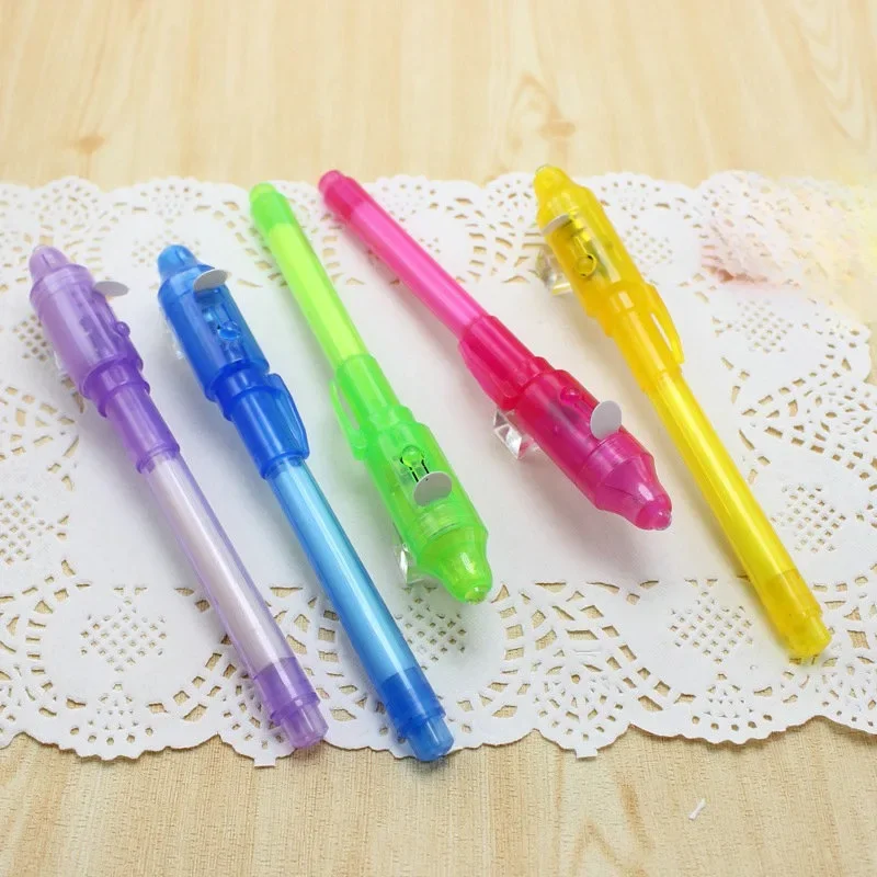 7PCS Creative Show Color Under Light Invisible Ink Pen Cute Color Transparent Shell UV Light Double-head Pen Children Trick Toy