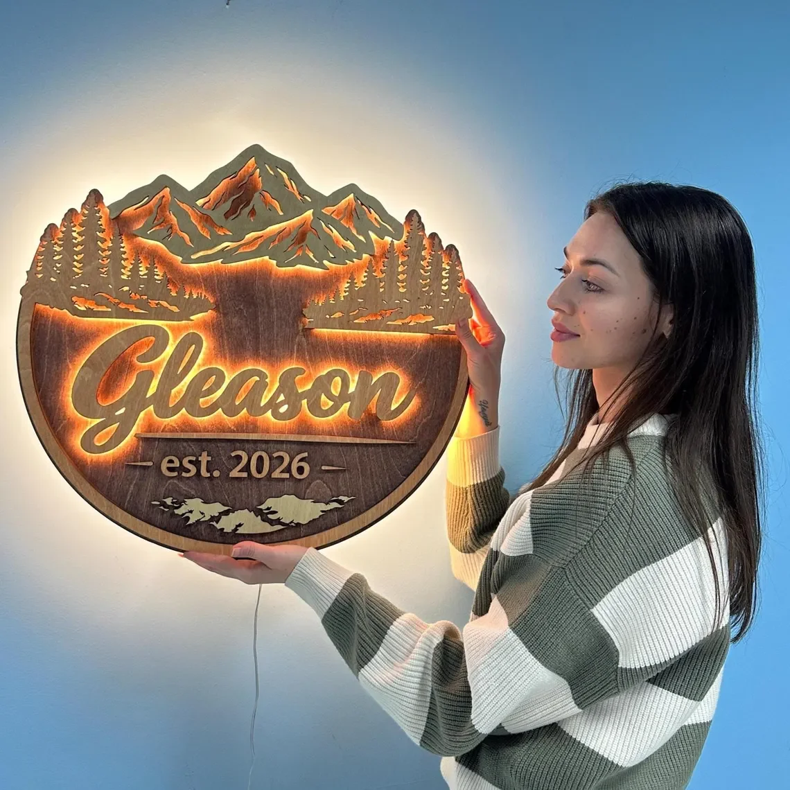 Custom Wooden Business Logo Sign With LED backlit Wall logo For shop office brand logo reception storefront Sign Trade Show