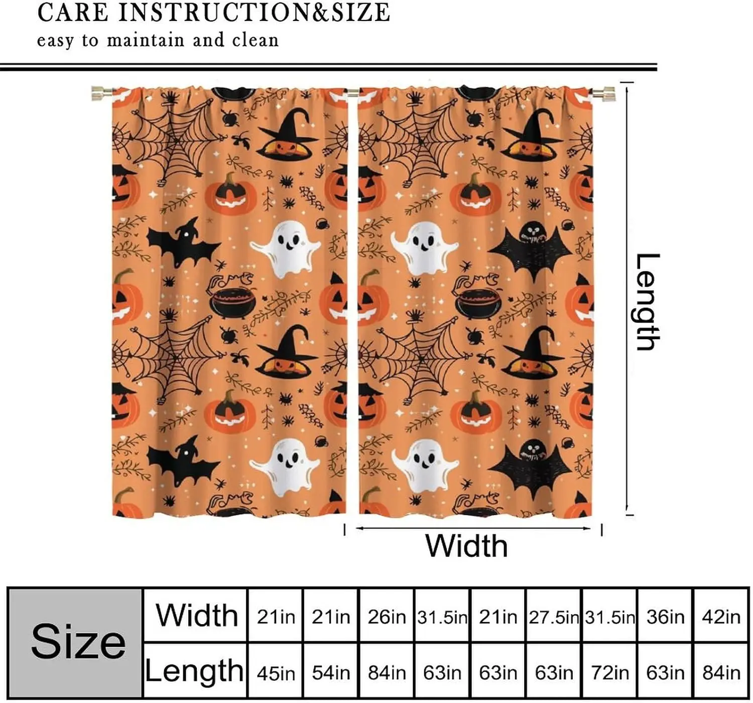 Halloween Pumpkin Curtain 2 Panels, Spider Web Witch Pot Orange Background Holiday Print, Drapes for Party Bedroom Curtain