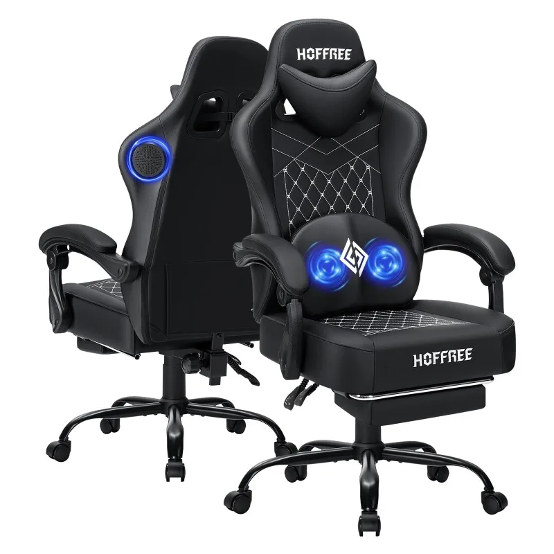 Gaming Chair with Speakers Massage Computer Chairs for Adults-Black