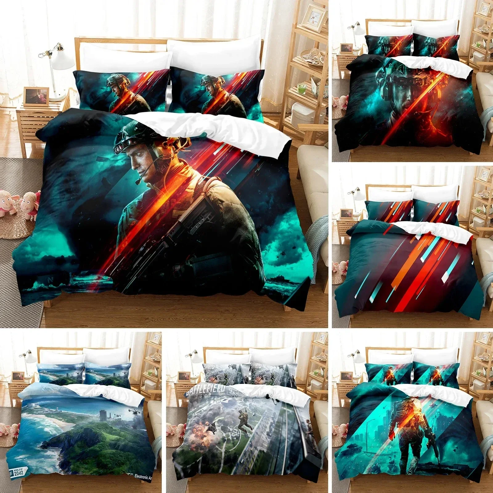 

3D Printed Battlefield 2042 Bedding Set Pillowcase Duvet Cover Double Twin Full Queen King Adult Kids Bedclothes Quilt Cover