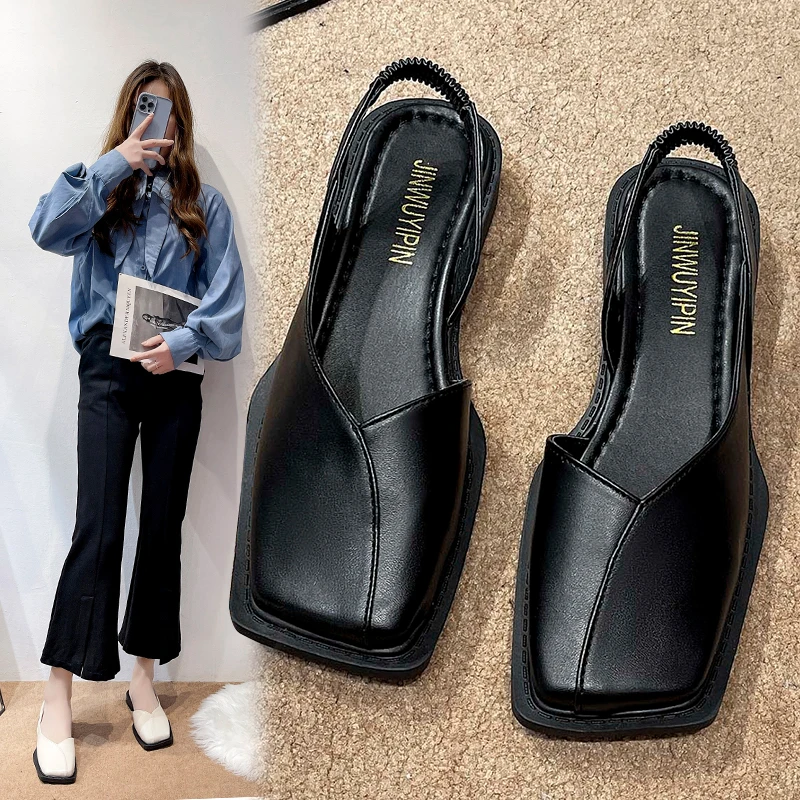 Spring Summer New Style Women Square Buckle Shallow Square Head  Low Heel Shoes Patent Leather Single Shoes Outer Wear Fashionab