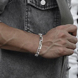 Vnox Bold Rectangle Chain Bracelets for Men Boys, Punk Rock Never Fade Silver Color Stainless Steel Paperclip Link Wristband