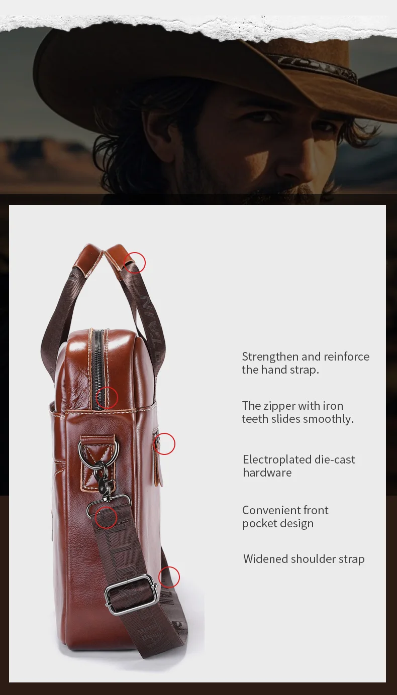 BULLCAPTAIN Men's Genuine Leather Briefcase Shoulder Bag 15 Inch Laptop Case Men's Briefcase Classic Office Business Handbag