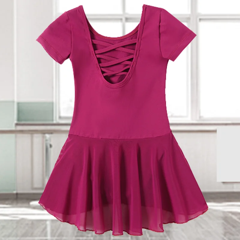 Базовое балетное танцевальное платье с круглым вырезом для девочек, купальник для девочек, гимнастические танцевальные юбки с перекрестными бретелями на спине, танцевальные купальники