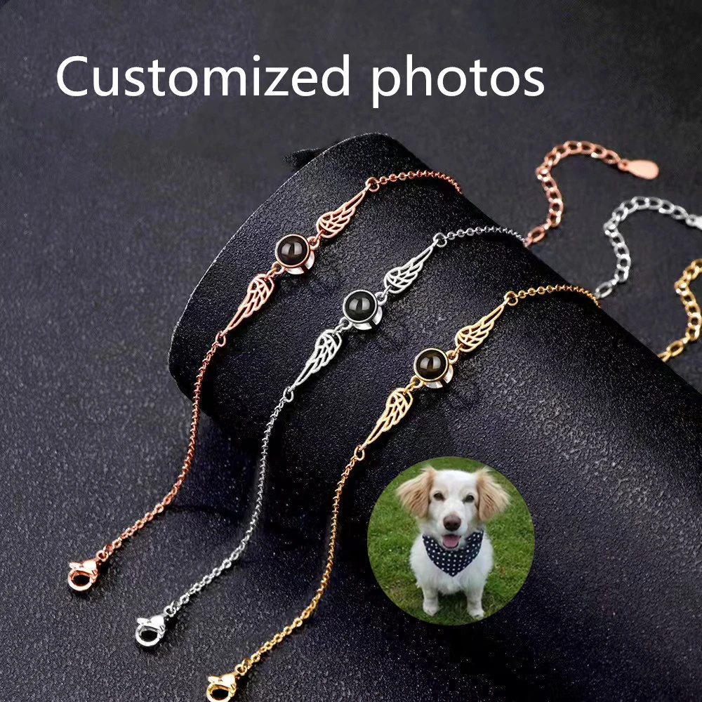 [Индивидуальные продукты] Бестселлер, 100-язычный браслет с проекцией «Я люблю тебя» и крыльями ангела, модные крылья, элегантные индивидуальные памятные фотографии