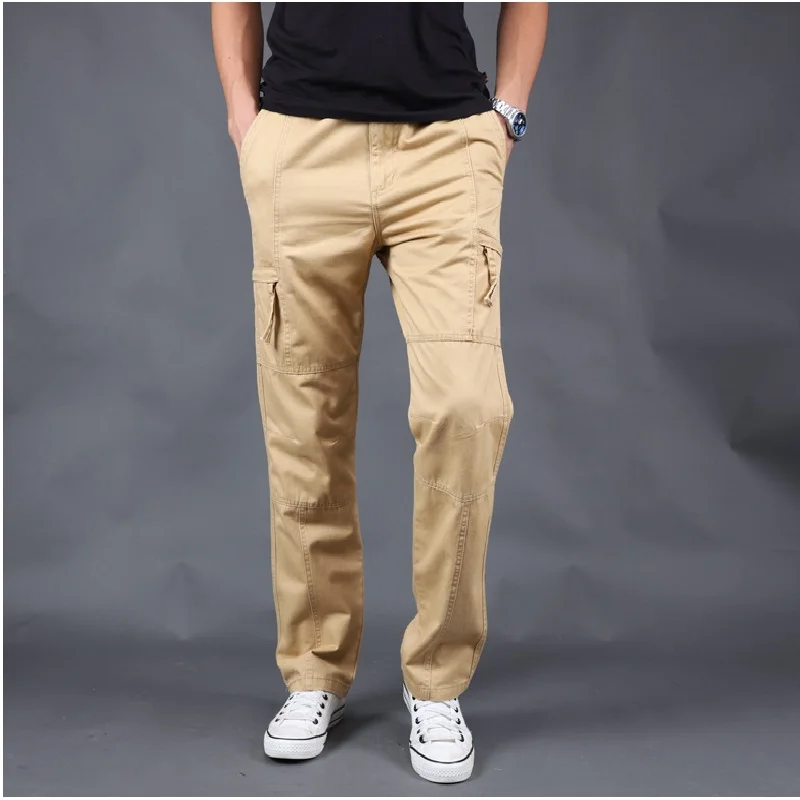 Spring Autumn Men's Cargo Pants Trendy Loose-Fit Straight-Leg Multiple-Pocket Casual Pants Footed Men's Pants Men's Trousers