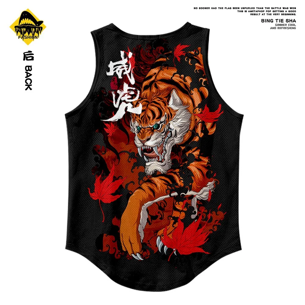 Workout Tops Black Tiger Print Vest Clothing Men Gym Singlet Muscle Stringer Tank Tops Fitness Sports Sleeveless Shirt