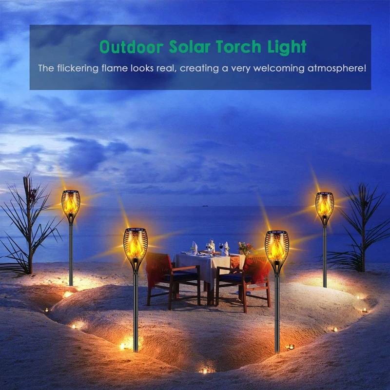 96 LED Outdoor Solar Torch Lights Waterproof Garden Patio Flickering Dancing Flame Lamp