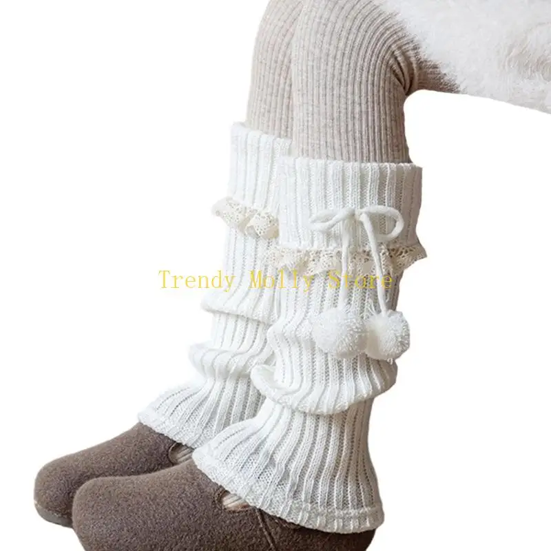 N5KB Lolitas Beinwärmer Gestrickte Beinhülse Süße Baggy Manschetten Knöchel Haufen Socken Student Mädchen Fußabdeckung Spitze