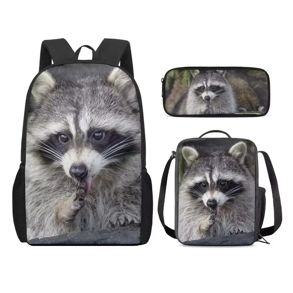 Raccoon School Bag for Girl Boys Schoolbag Cute Kids Backpacks Children Lovely Book Bag Large-capacity Backpack 3-piece Suit