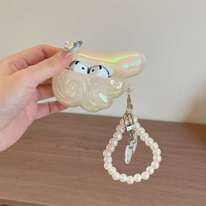 

Funny Cute Laser Wing Earphone Case For Apple Airpods Pro 2 3 4 Cover with Pearl Chain Silicone Headphone Cases for Airpod 4 Gen