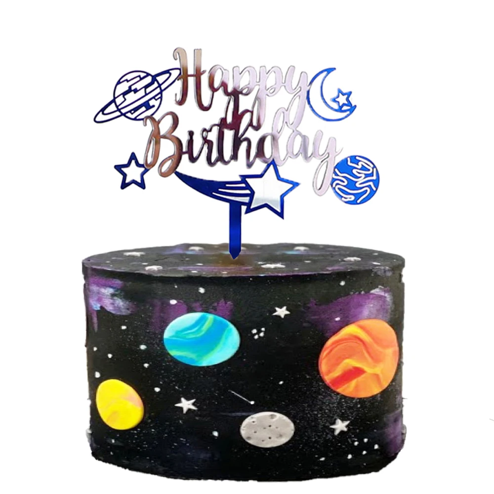 Outer Space Birthday Party Decoration Shiny Astronaut Cake Topper For Kid Baby Shower Supplies Spaceman Theme Party Favors Decor