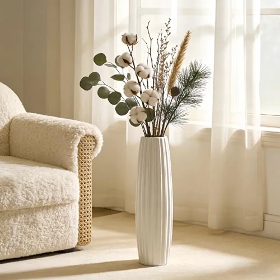 Large Floor Ceramic Vase 24 Inches Tall White Modern Simple Origami Design for Office Home Farmhouse Living Room Decor Fall Flo