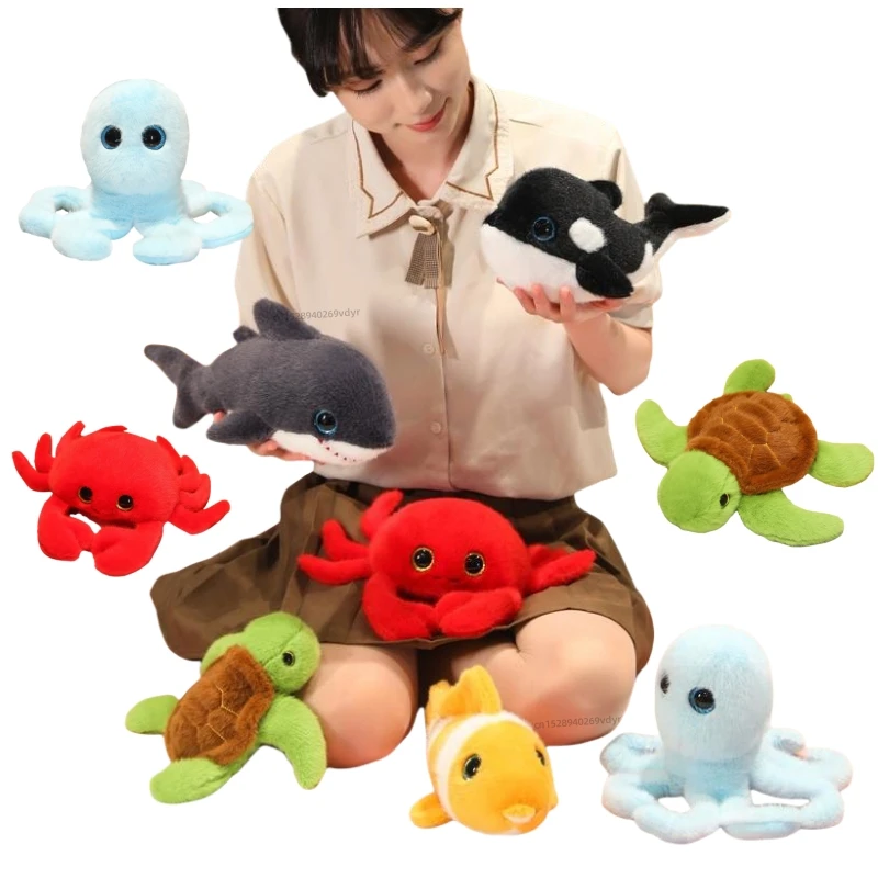 Bonecos de pelúcia de animais marinhos super macios - tubarão caranguejo peixe polvo baleia e tartaruga - brinquedos de desenho animado de simulação para aniversário e natal