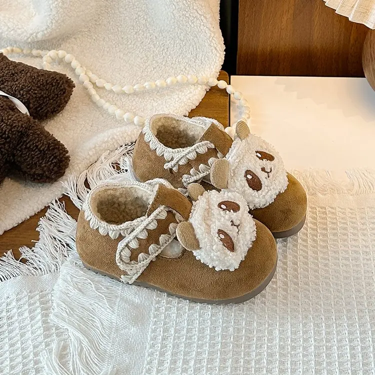 

New Fashion Korean Style Soft Bottom Anti-slippery Versatile Chic Casual Shoe Children Plush Leather Shoes for Girls Winter