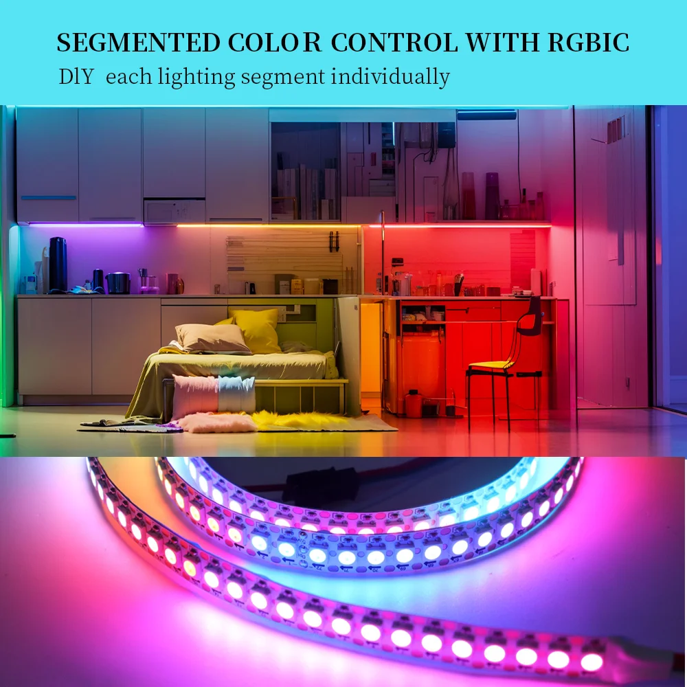 Imagem -05 - Inteligente Rgb Led Strip Ws2812b Iluminação Suave Endereçável Individualmente 30 60 144leds Preto Branco Pcb Ip30 65 67 Dc5v Ws2812