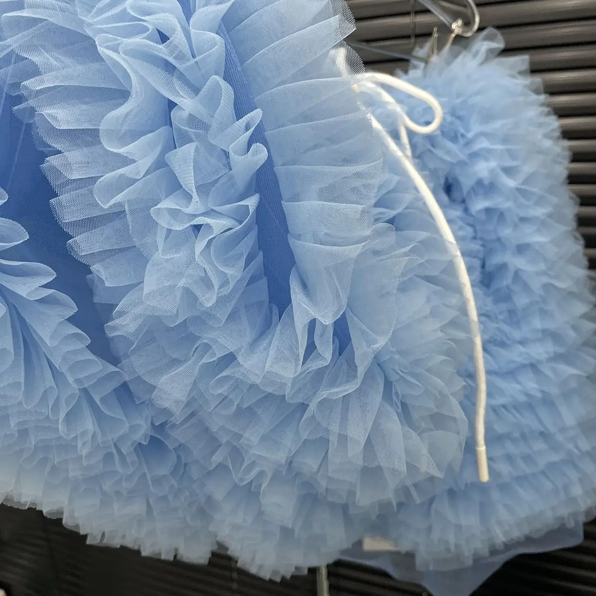 Original Design Spring Summer All-match Drawstring Female Puffy Skirt Solid Color Elegant Mesh Ruffles A-line Lady Fairy Skirts