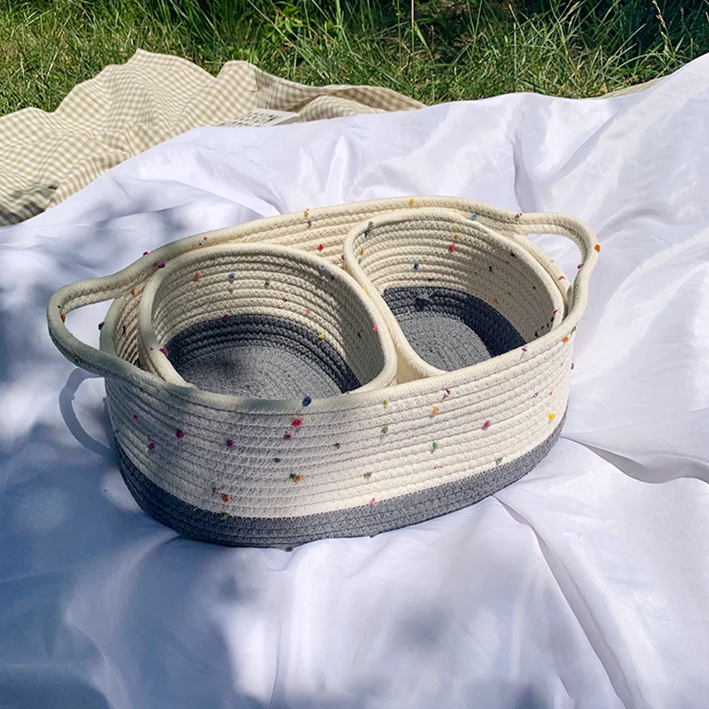

3pcs Cotton Rope Storage Basket Snack Organizer Small Woven Baskets for Bathroom Bedroom Living Room Toy Nursery Storage