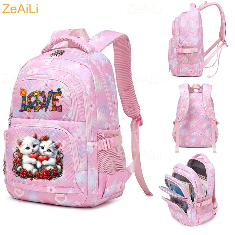

Love Adorable Kittens Heart Waterproof Women Backpack Female Travel Bag Dog Schoolbag for Teenage Girls Bookbag Mochila