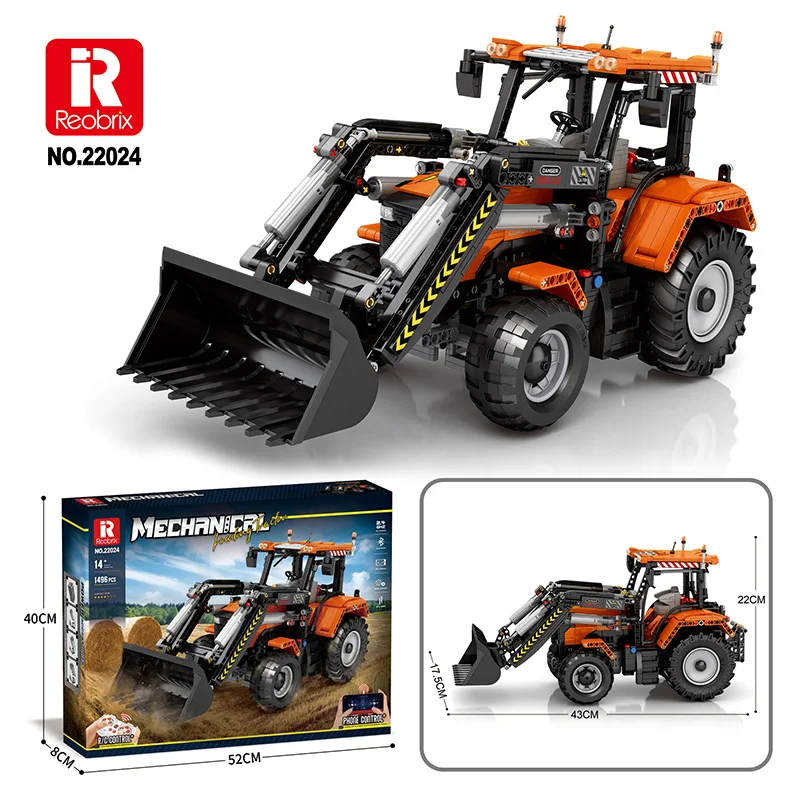 

Reobrix 22024 Loading Tractor Model Rc APP Remote Control Engineering Series DIY Toys Building Blocks Gift For Boy 1496Pcs