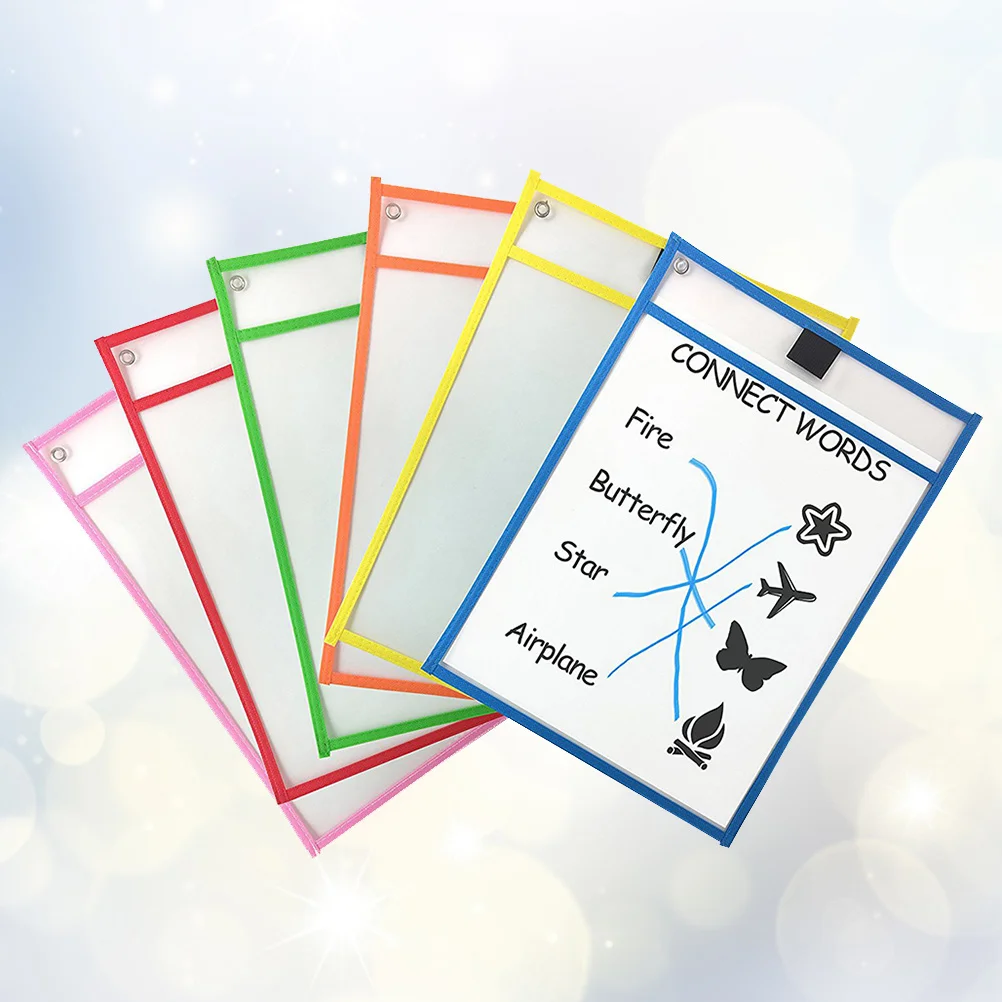 Pochettes pour fichiers effaçables à sec, 10 pièces, couleurs assorties, pochettes pour documents imperméables en PVC, fournitures de papeterie scolaires et de bureau