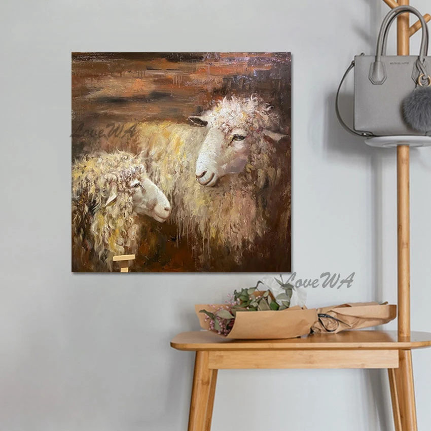 Modern Custom Hand Painted Art High Quality Sheep Animal Oil Painting Home Decor Markets In China Wall Picture For Restaurant