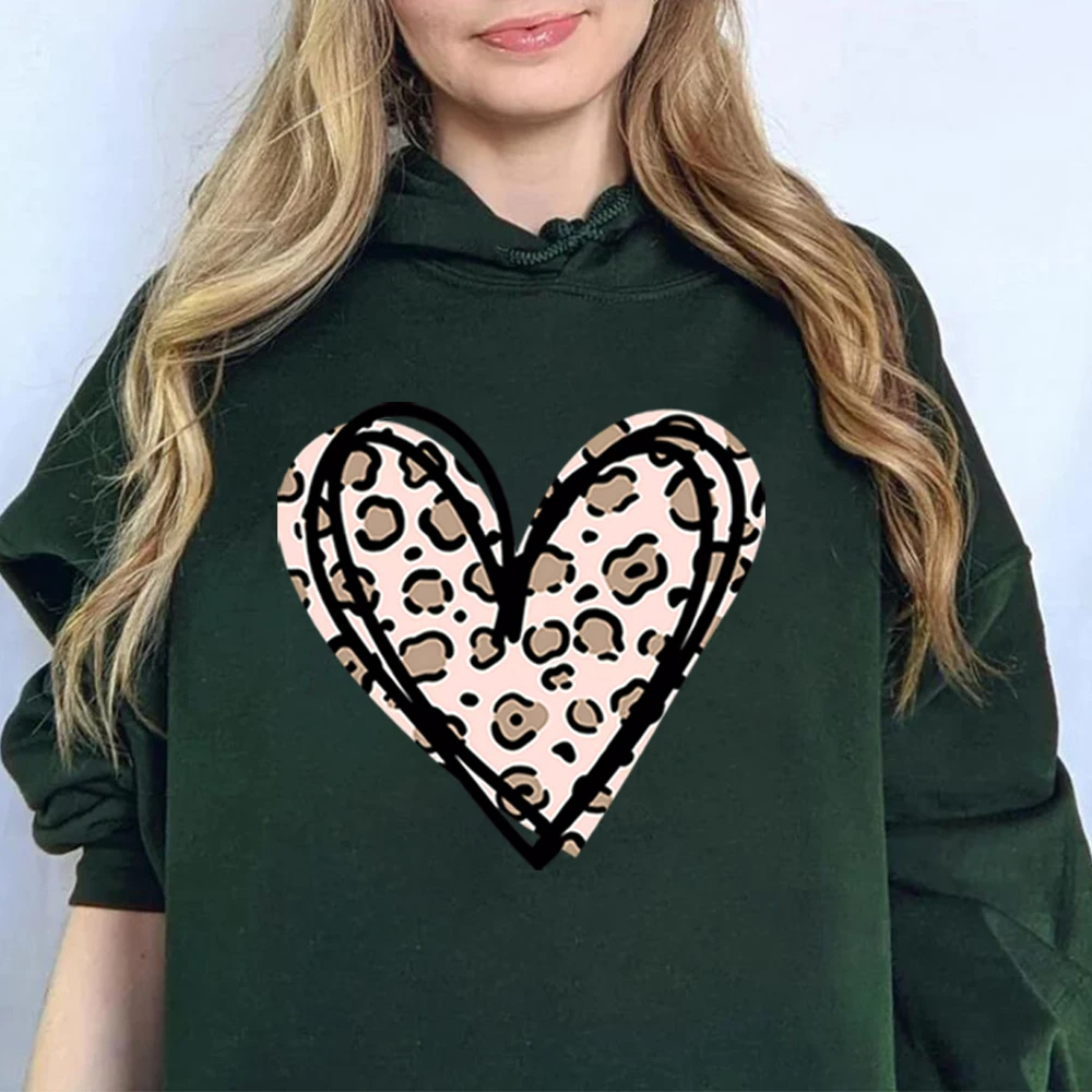 Women Valentines Day Hoodie Leopard Valentines Day Hooded Sweatshirt Leopard Heart Shirt Cute Valentine Cheetah Valentines Gift